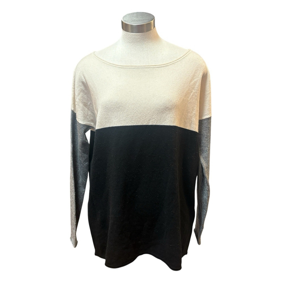 VINCE Sweater Wool Cashmere Oversized Ivory Black Gray Oversized Sz. M